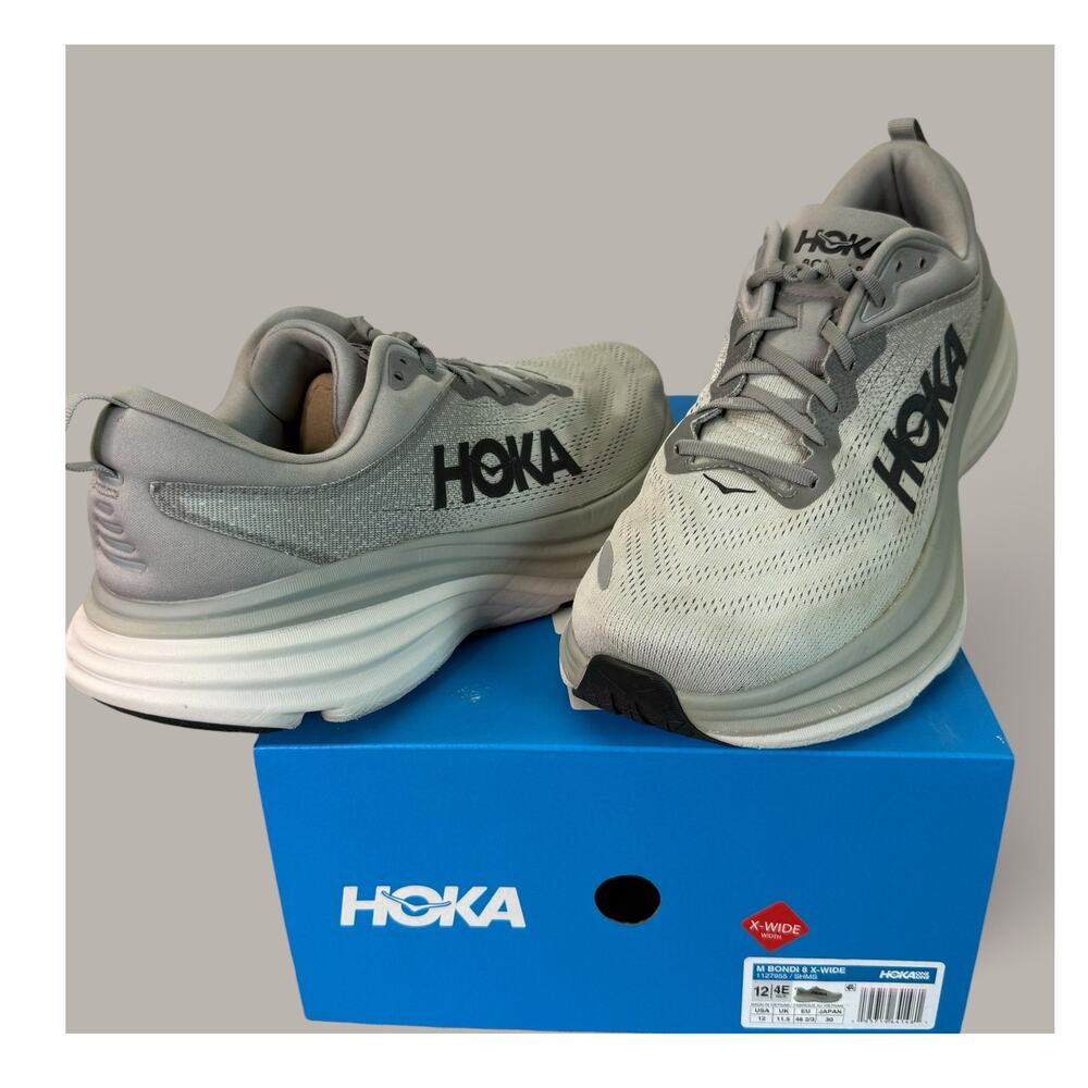 HOKA One One Bondi 8 Running Sneakers Shoes Mens 12 4E X Wide Gray 1127955 SHMS